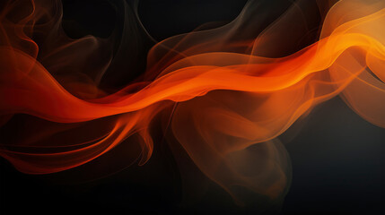 Orange smoke, smog, fog isolated on black background, modern motion art design 