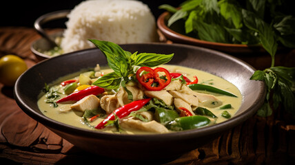 Wall Mural - Spicy Thai green curry with chicken