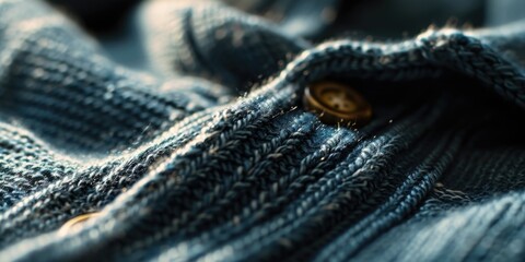 Aufkleber - A close-up view of a sweater with a button on it. Can be used for fashion or clothing-related projects