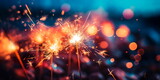 Fototapeta  - sparklers in motion during celebrations, creating dazzling trails of light against a dark background. Generative AI