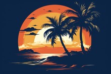 T-shirt Logo Design Of Beach With Palms And Sunset