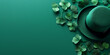 Kleeblätter als Glücksbringer mit wunderschöner Dekoration auf grünen Hintergrund im Querformat für Banner, ai generativ