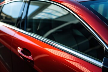 Wall Mural - Closeup photo of a new red modern car