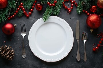 Aufkleber - A simple image of a plate with a fork and knife placed on a table. Suitable for various food-related concepts and restaurant themes