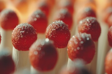 Aufkleber - A close-up view of a bunch of strawberries skewered on sticks. Perfect for summer parties and healthy snack concepts