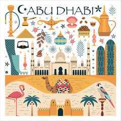 Abu Dhabi Travel Poster with UAE Symbols