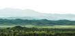 Large landscape with a distant mountain range on the horizon on a transparent background - stock png.