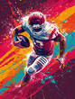 Splashed Colors and Energetic American Football Player.