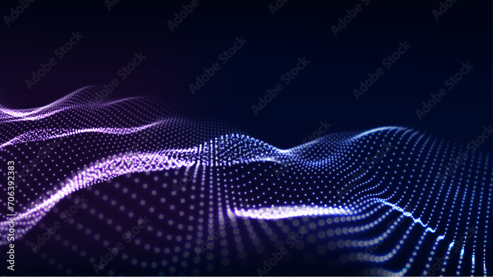 Music wave of particles. Big data visualization. Abstract blue ...