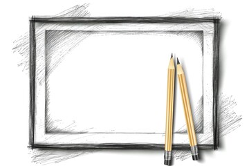 A picture frame with two pencils next to it. Perfect for displaying artwork or photographs. Ideal for artists, designers, or anyone looking to add a touch of creativity to their space