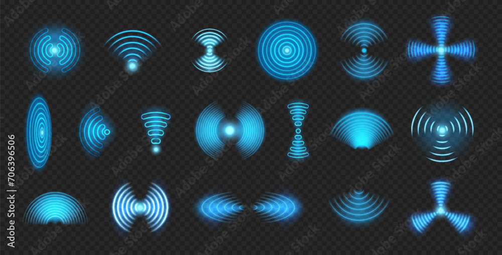 Wireless sensor signal or network connection sign with neon glow ...