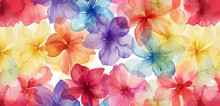 Watercolor Design Of Flowers In Rainbow Spectrum With Copy Space