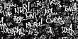© DELstudio - Generative AI, Black and white type fonts, brush pen letters as graffiti symbols on the wall, street art. Melted paint.