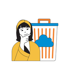 Aufkleber - Cloud computing concept with cartoon people in flat design for web. Woman using cloud storage, managing files in virtual trash bin. Vector illustration for social media banner, marketing material.
