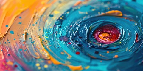 Poster - A close-up view of a vibrant and dynamic swirl of paint. Perfect for adding a pop of color and energy to any creative project