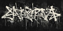 Generative AI, Black And White Type Fonts, Brush Pen Letters As Graffiti Symbols On The Wall, Street Art. Melted Paint.

