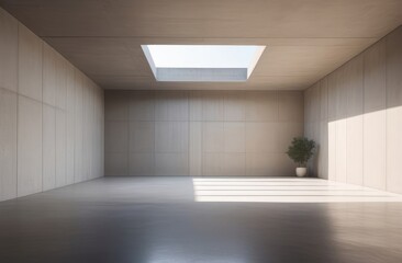  Empty room featuring beige walls, concrete floor and natural light. Minimalist charm in architecture