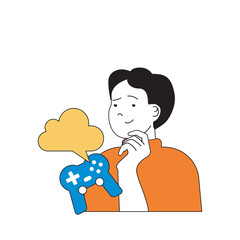 Aufkleber - Cloud computing concept with cartoon people in flat design for web. Man playing online video games and using streaming platforms. Vector illustration for social media banner, marketing material.