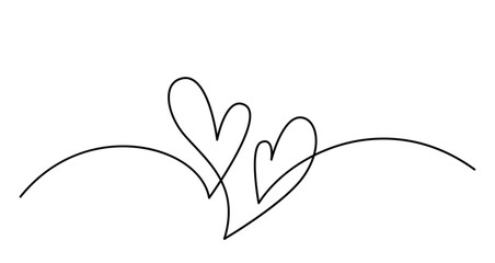 Wall Mural - two hearts in simple one line style. love background in continuous