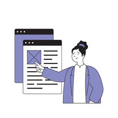 Fototapete - Teamwork concept with cartoon people in flat design for web. Woman working with document, consulting with colleagues in paperwork. Vector illustration for social media banner, marketing material.