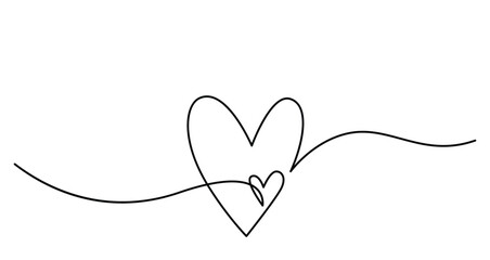 Wall Mural - two hearts in simple one line style. love background in continuous