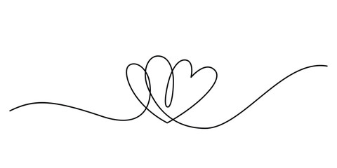 Wall Mural - two hearts in simple one line style. love background in continuous
