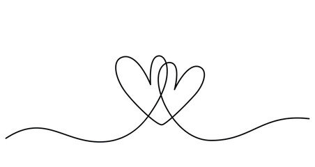 Wall Mural - two hearts in simple one line style. love background in continuous