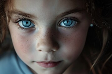 Aufkleber - A close-up shot of a child with captivating blue eyes. Perfect for capturing innocence and wonder.