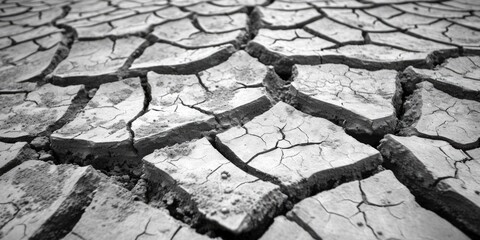 Aufkleber - A black and white photo depicting a cracked ground surface. Suitable for various applications