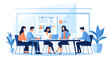 People in a business meeting, flat design style vector illustration, graphics, office, white background