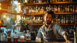 A skilled mixologist, natural sunlight pouring in, dressed in a trendy bartender outfit