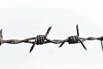 Sticker - A detailed view of a barbed wire fence. Suitable for illustrating concepts such as security, danger, or boundaries.