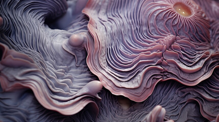 Close up of a mushroom, Giant clam texture macro. Beautiful sea shell textured close-up, Ai generated image 