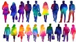 silhouettes of people walking in different colors illustration 