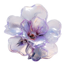 Holographic Abstract Flower In Blue And Pink Colors. Beautiful Glass Flower. 3D Illustration Of A Flower Made Of Crystal Glass. Transparent Background