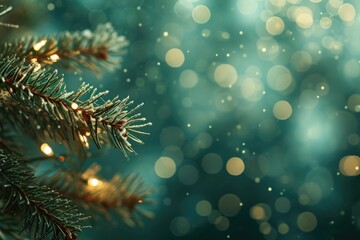 Poster - A close-up view of a Christmas tree with beautiful lights in the background. Perfect for adding a festive touch to any holiday-themed project