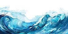 Transparent Ocean Water Wave Copy Space For Text. Isolated Blue, Teal, Turquoise Happy Cartoon Wave For Pool Party Or Ocean Beach Travel.