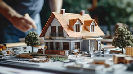 Aufkleber - A model house placed on a table. Perfect for real estate or architecture concepts