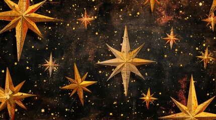 Poster - Gold stars on a black background. Suitable for various festive occasions and celebrations