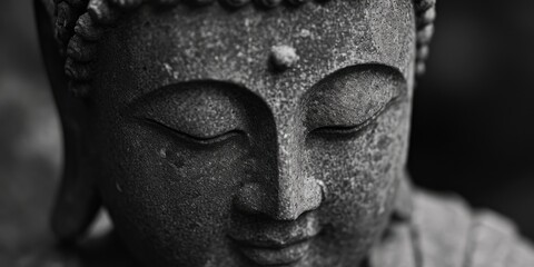 Poster - A black and white photo of a Buddha statue. Can be used for spiritual and meditation themes