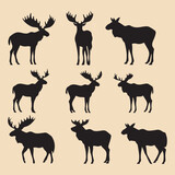 Fototapeta Dinusie - Moose set black silhouette Clip art vector