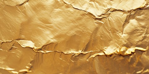 Poster - A detailed close-up view of a piece of gold foil. Perfect for adding a touch of elegance and luxury to any design project