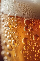 Poster - A detailed view of a glass filled with beer. Perfect for showcasing the rich color and refreshing appeal of beer.