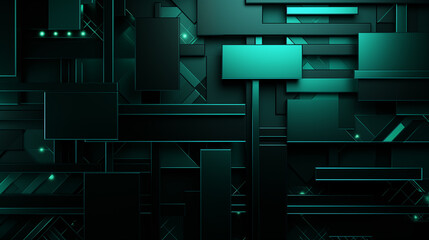 Wall Mural - abstract background made up of geometric shapes and green neon lights.