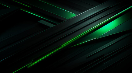 Poster - Dark simple futuristic abstract background with green neon lights.