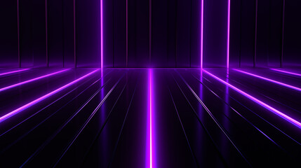 Poster - Dark simple futuristic abstract background with purple neon lights.