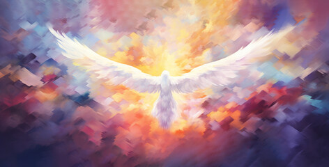 Ascension of the White Dove in a Kaleidoscope of Abstract Light - Generative AI
