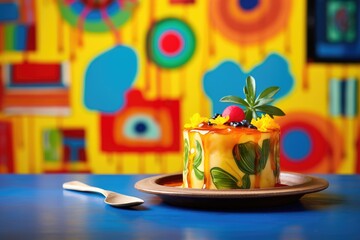 Sticker - brightly lit flan with a vibrant background for contrast