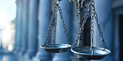 Poster - A detailed close-up view of a scale with chains. Perfect for illustrating concepts of justice, balance, or imprisonment.