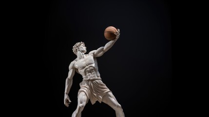 Marble statue of an antique athlete with a basketball in his hands. Sports Lifestyle Concept